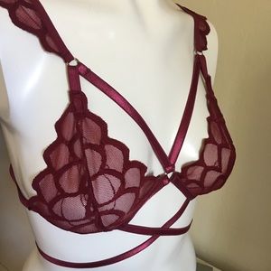 Red wine Strappy handmade bralette Sexy lingerie S